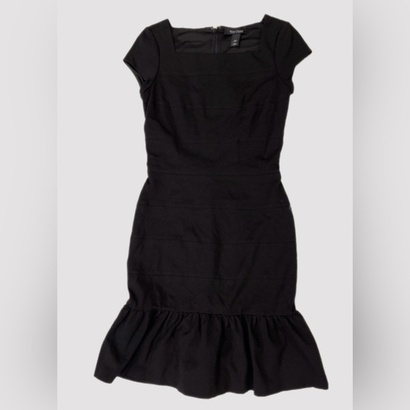 White House Black Market Dresses & Skirts - ◼️White House Black Market Black Sheath Lined Ruffled Bandage Midi Women’s Sz 6